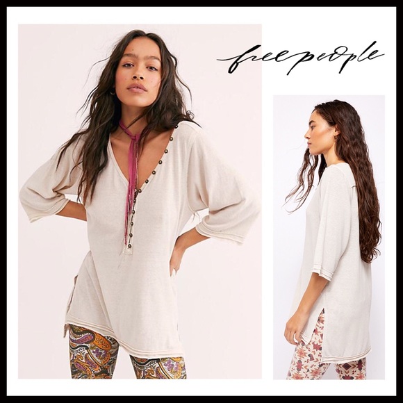 FREE PEOPLE BOHO TUNIC HENLEY TEE TOP A2C - Picture 11 of 16